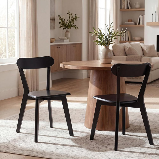 HNY Farmhouse Solid Wood Dining Chairs Set of 2, Mid Century Modern Armless Kitchen & Dining Room Chairs with Curved Back, 300 LBS Capacity, Black for Home, Apartment