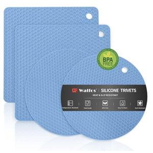 Walfos Silicone Trivet Mats - 4 Heat Resistant Pot Holders, Multipurpose Non-Slip Hot Pads for Kitchen Potholders, Hot Dishers, Jar Opener, Spoon Holder, Food Grade Silicone & BPA Free (Nordic Blue)