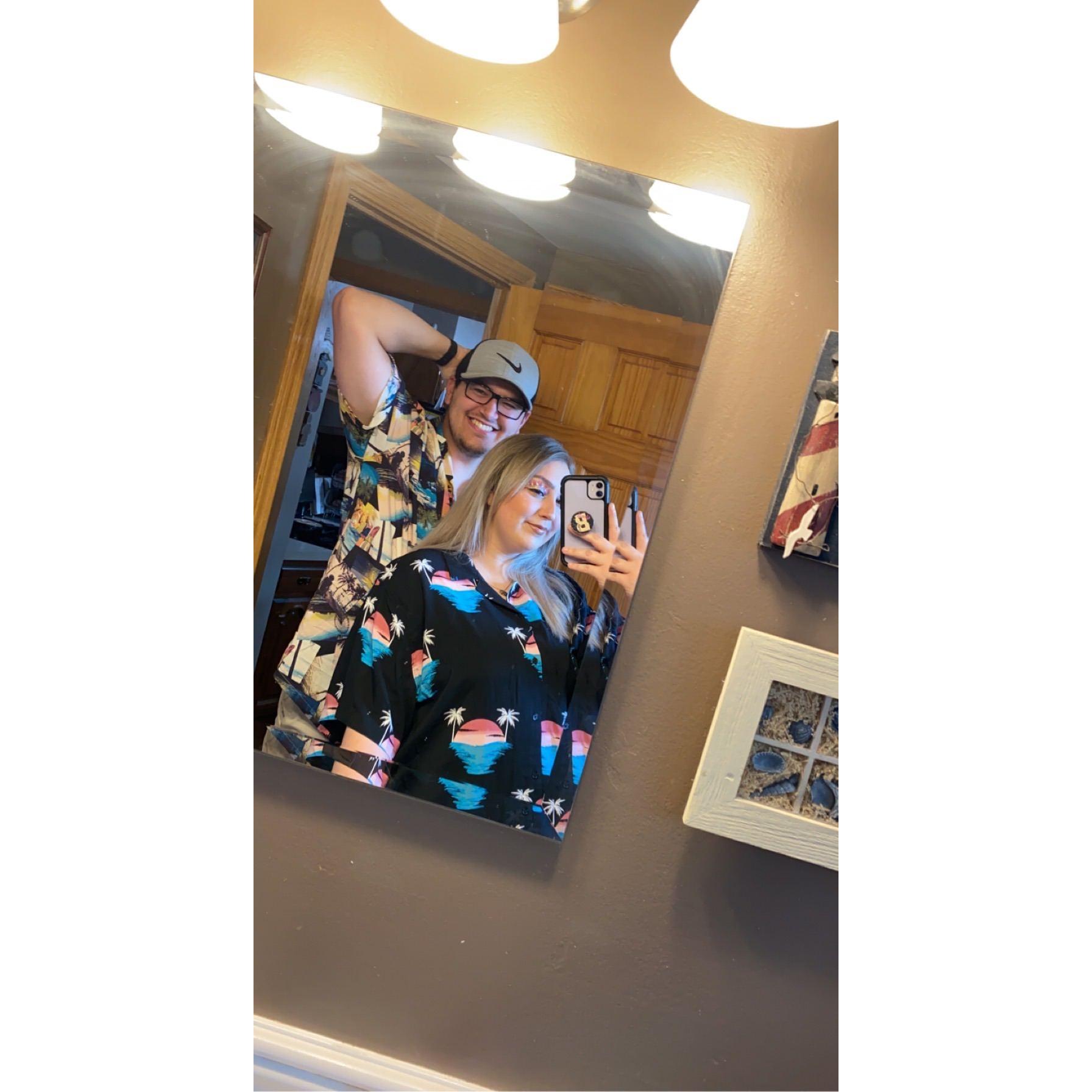 Celebrating the Fourth of July (and Nikki's Aunt Cathy's b-day) in matching Hawaiian Shirts!