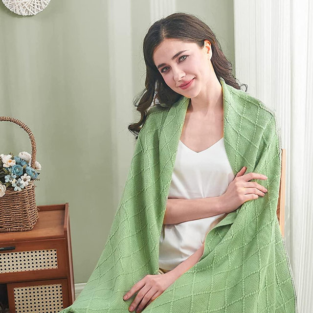 inhand Knitted Throw Blankets for Couch and Bed, Soft Cozy Knit Blanket with Tassel, Basil Green Lightweight Decorative Blankets and Throws, Farmhouse Warm Woven Blanket for Men and Women, 60"x80"
