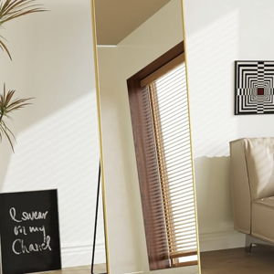Sweetcrispy 58"x19" Full Length Mirror, Leaning or Standing Full Body Mirror with Aluminum Alloy Thin Frame, Suitable for Bedroom, Living Room, Cloakroom, Gold