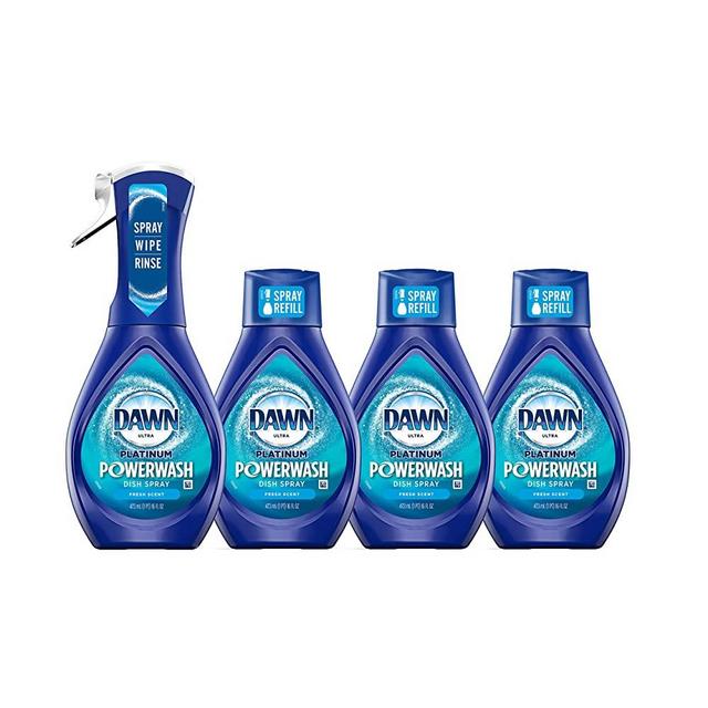 Dawn Platinum Powerwash Dish Spray Dish Soap Scent Bundle Starter Kit plus refill, fresh, 1 Count, 16 Fl Oz ,(Pack of 4)