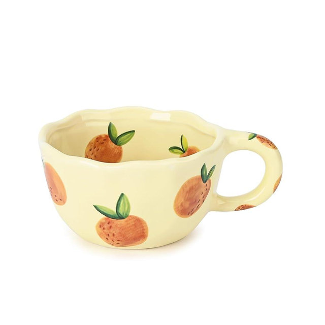 Koythin Ceramic Coffee Mug, Cute Floral Fruit Cup, Couple Mugs 8.5 oz/250 ml for Latte Tea Milk, Suitable for Mom on Mother's Day (Vitality Orange)
