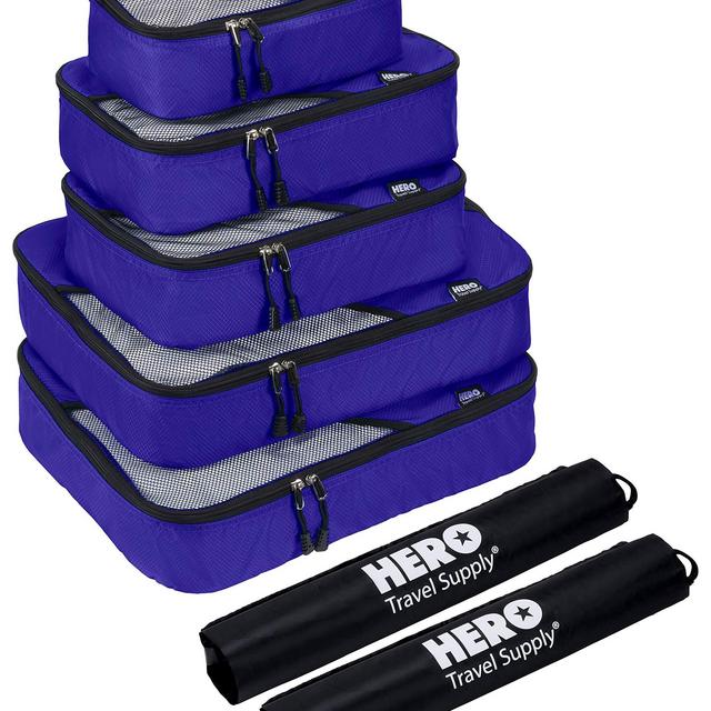 HERO Packing Cubes (5 Set) - Travel Organizers with 2 Bonus Laundry Bags - Includes Ebook on How To Pack A Suitcase by Asher & Lyric