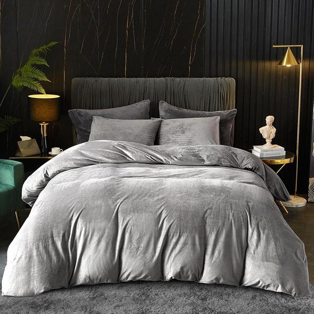 Ivellow Velvet Duvet Cover Queen Set Smoky Gray Velvet Duvet Cover Queen Comforter Cover 3Pcs Ultra Soft Duvet Cover Breathable Solid Luxury Flannel Velour Duvet Cover Zipper Closure Corner Tie