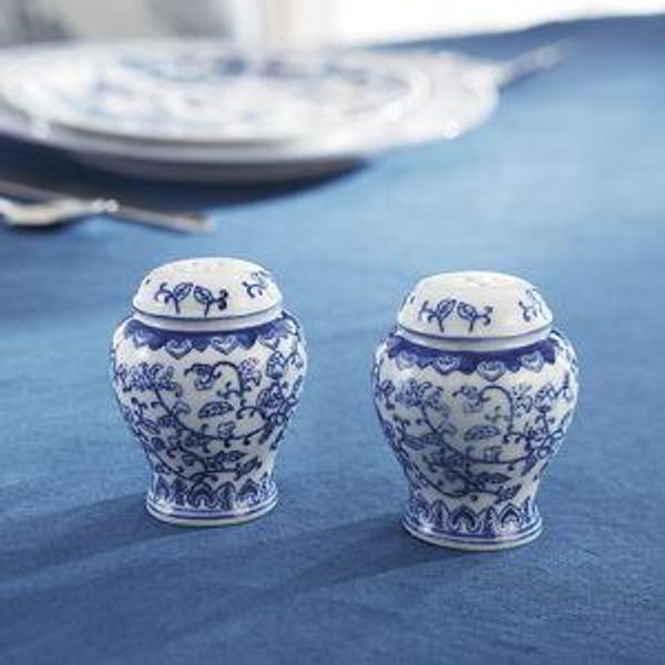 Chinoiserie Salt & Pepper Set Hand Painted Porcelain Ginger Jar Motif