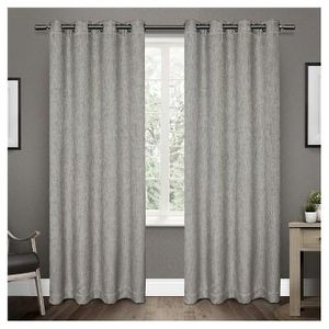Vesta Heavy Textured Linen Woven Room Darkening Grommet Top Window Curtain Panel Pair Black Pearl (52"x84") Exclusive Home