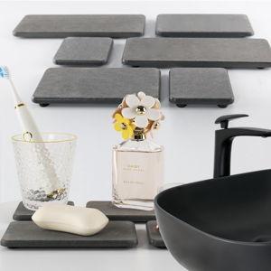 Set of 4 Water Absorbent Diatomite Coasters, Diatomaceous Earth Kitchen Soap Dish, Bathroom Trays, Water Absorbing Stone Used for Hand Soaps & Plants & Toiletries in The Modern Home
