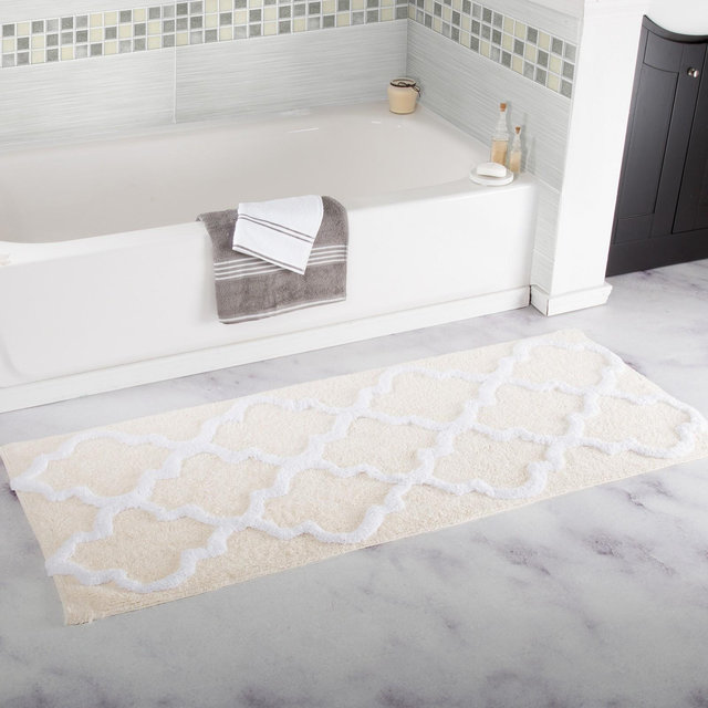 Hastings Home 100% Cotton Trellis Bathroom Mat - 24x60 inches - Bone