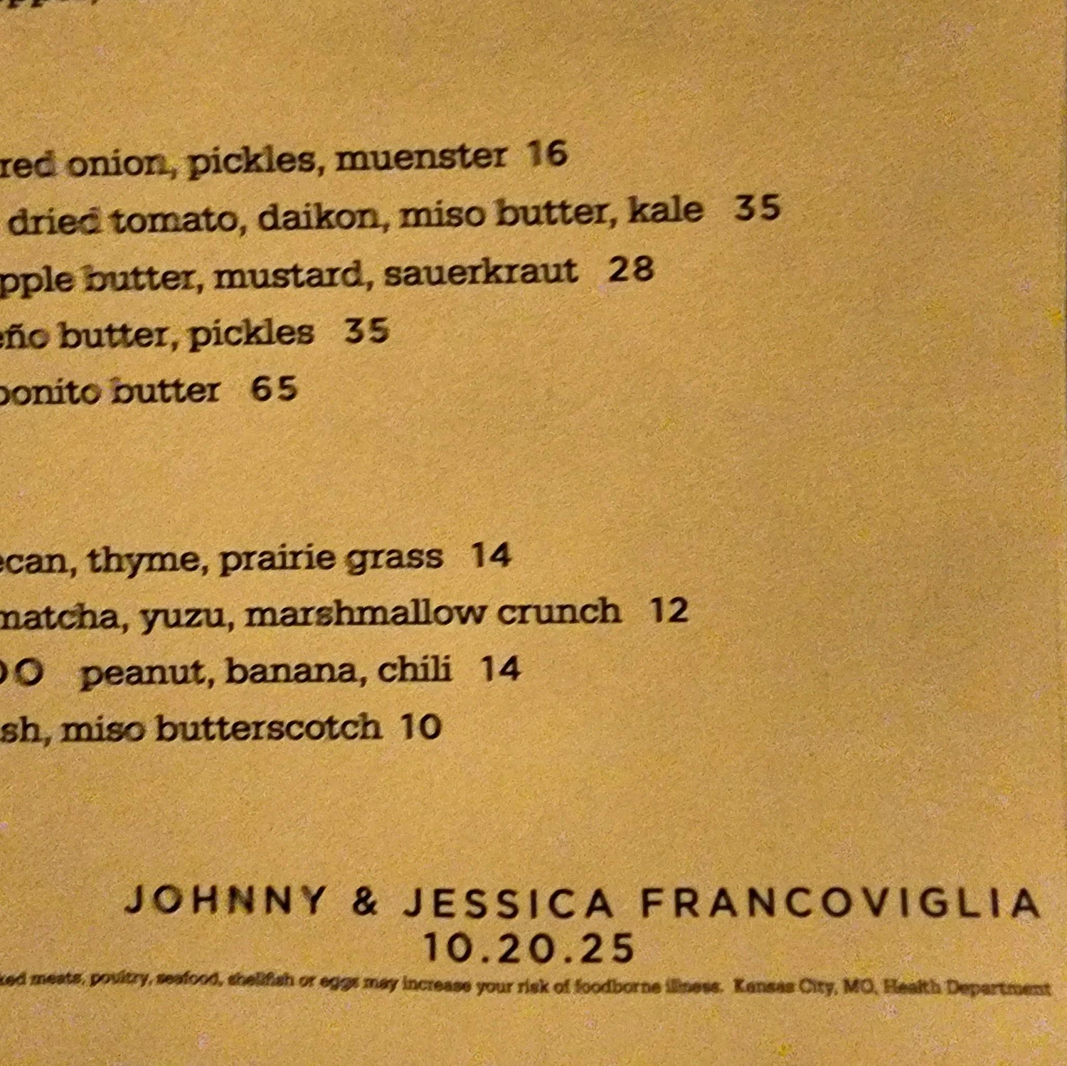 We had dinner reservations at Corvino in the Crossroads where they had our names and wedding date printed on our menu. Perfect end to a perfect day!