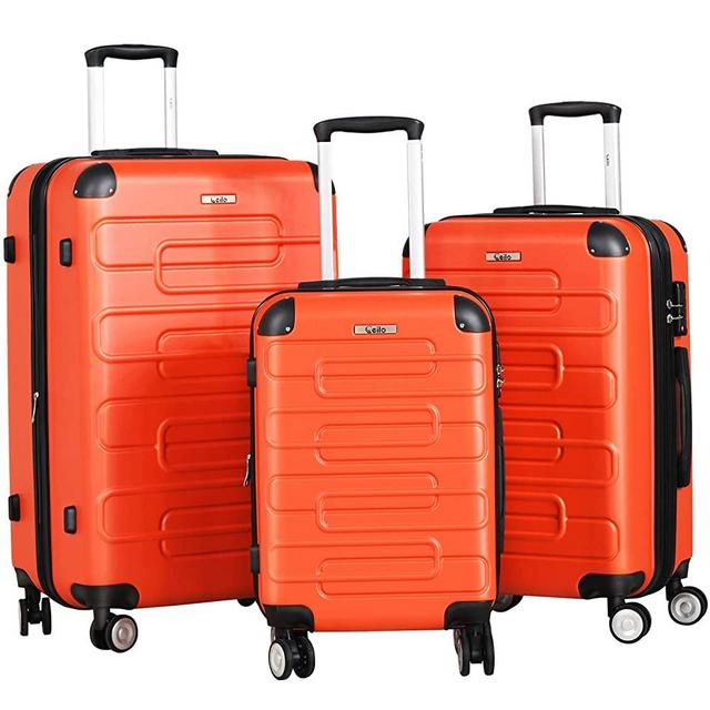 Ceilo 3 Piece Luggage Sets Hardside Expandable Luggage With TSA Lock Four Protection Angles Spinner Wheels,Orange, 3-Piece Set(20/24/28)