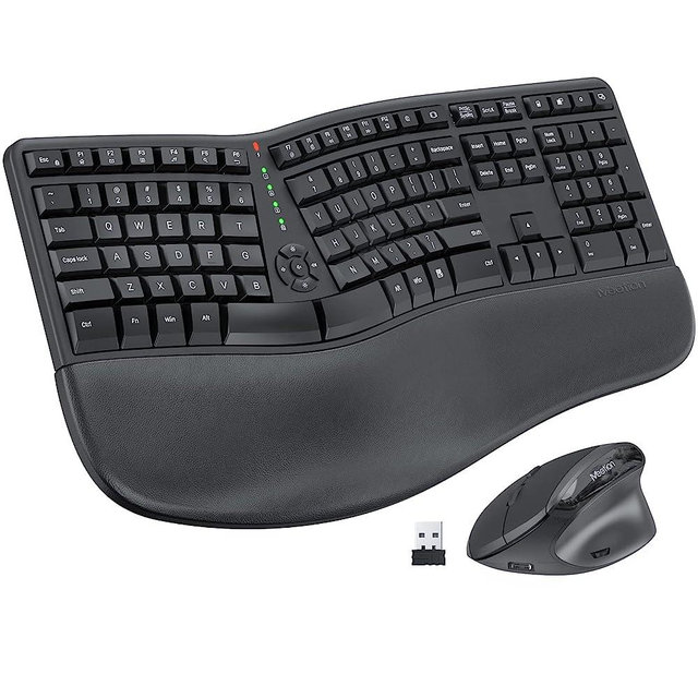 MEETION Ergonomic Wireless Keyboard and Mouse, Ergo Keyboard with Vertical Mouse, Split Keyboard with Cushioned Wrist, Palm Rest, Natural Typing, Rechargeable, Full Size, Windows/Mac/Computer/Laptop