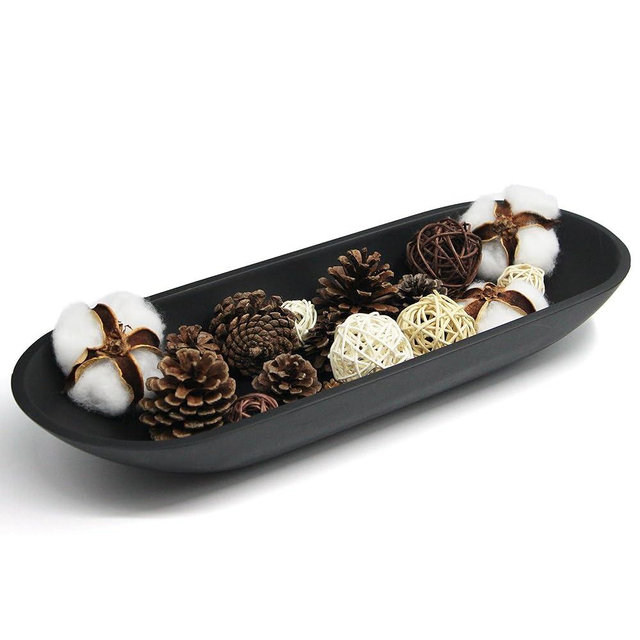 LIN CHUAN Large Decorative Bowl for Home Decor - Long Dough Bowl with Anti Slip Base for Table Centerpieces - Black Minimalist Design Dough Decor Bowl for Coffee Table, Dining Table Centerpiece