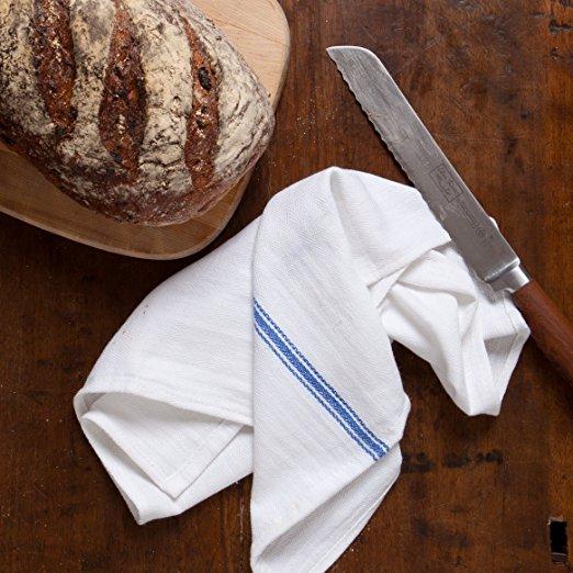 Liliane Collection Kitchen Dish Towels -13 Towels -27-Inch x 14-Inch - Classic White Tea Towels with Blue Stripes