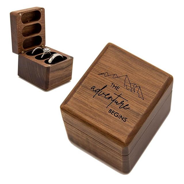 MUUJEE The Adventure Begins Ring Box for 3 Rings - Triple Ring Ring Bearer or Wedding Ceremony Box