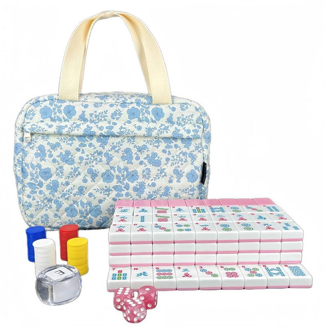 bestcool Mahjong Tile Set, American Mahjong Set with Floral Quilted Carrying Bag, 166 Pink Tiles, Includes Chips & Dice – Portable Travel Complete Mahjong Set for Adults & Beginners (Floral Pink-M)