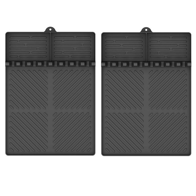 SARTNP Silicone Griddle Tools Mat for Blackstone, Griddle Accessories Side Shelf Mat Grill Pad for Outdoor Grill Kitchen Counter Spatula Silicone Mat with Drip Pad (Black (2Packs))