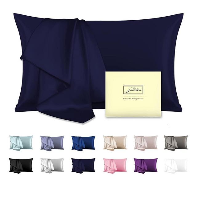 Natural Mulberry Silk Pillowcase for Hair and Skin King Size 20"X36" Navy Blue Pillow Case with Hidden Zipper Soft Breathable Smooth Cooling Silk Pillow Covers for Sleeping, 1Pcs…