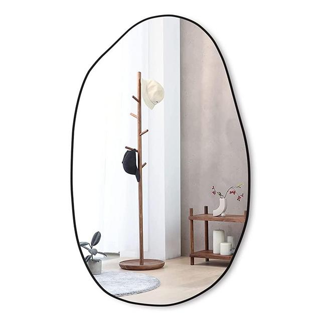 RACHMADES 33.5×20.5 inches Irregular Wall Mirror, Asymmetrical Body Mirror, Large Vanity Mirror for Wall Decoration, Modern Wood Framed Mirror for Living Room Bedroom Bathroom Entryway Mirror