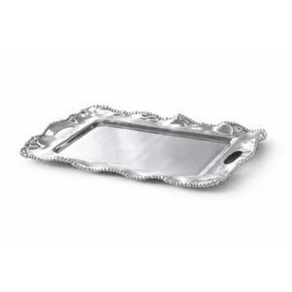 Silver Organic Pearl Medium Rectangular Tray w/ Handles