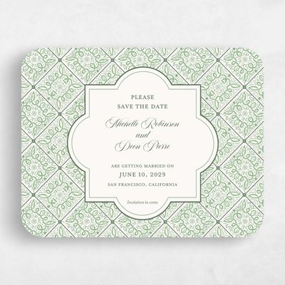 Green Rounded Wedding Save the Date - Como Landscape