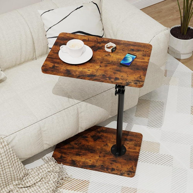 JCMCDO TV Tray Table, Adjustable C Shaped End Table for Couch, 360°Swivel Couch Side Table C Table That Slide Under Couch Desk for Small Space Sofa Bed Snack Living Room Bedroom(Rustic)