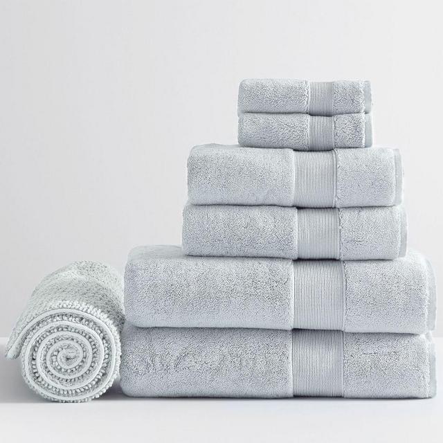 PB Classic Organic Bath, Hand, Washcloth Towels & 1 Bath Mat, Set of 7, Porcelain Blue