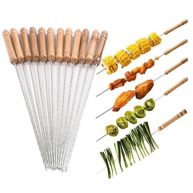 Johouse 48PCS Barbecue Skewers with Wooden Handle BBQ Stick Needles Marshmallow Roasting Sticks Outdoor Camping Outings Cooking Tools,stainless steel grilling skewers