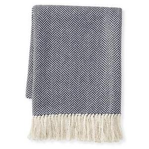 Mini Chevron Cotton Throw, Navy