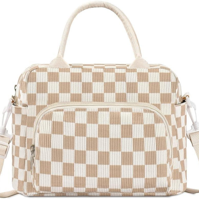 GASSDA Lunch Box for Women Insulated Lunch Bag Women Adult Cute Lunch Bags Reusable Lunchbox Cooler Tote Bag for Work Picnic (Beige-Brown Plaid)