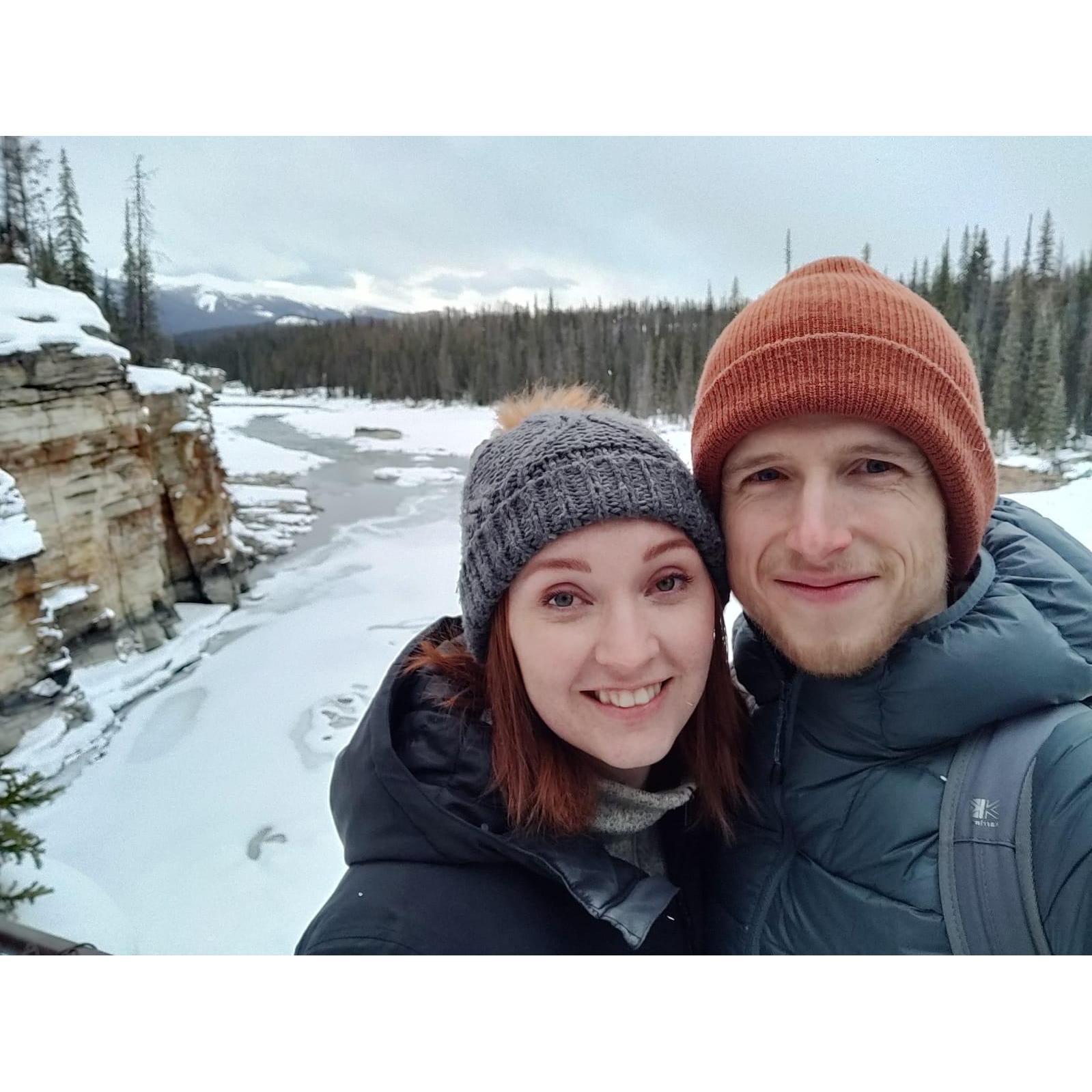 Our first trip to Jasper together in February of 2020.