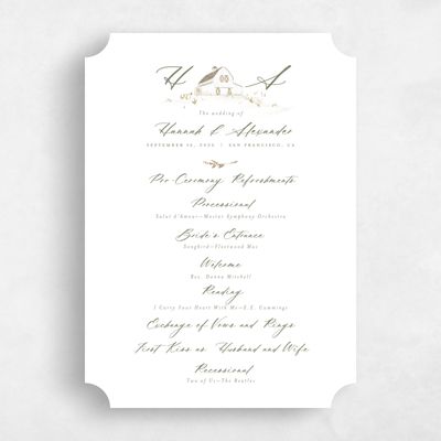 White Ticket Wedding Program - Sable