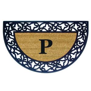 Nedia Enterprises - Nedia Home Acanthus Border with Half Round Rubber/Coir Doormat, 22 by 36-Inch, Monogrammed P