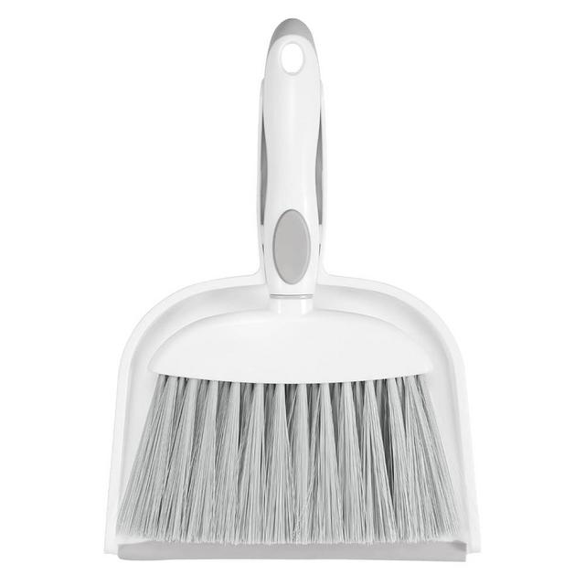 NACENA Small Dust Pan and Brush Set, Mini Broom and Dustpan Set Small Hand Broom and Brush Combo Dust Pan with Teeth for Home Cleaning Drawers Desktop Sofas and Outdoor, White & Gray