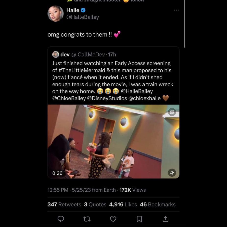 Halle Bailey aka The Little Mermaid posted our engagement on her twitter!