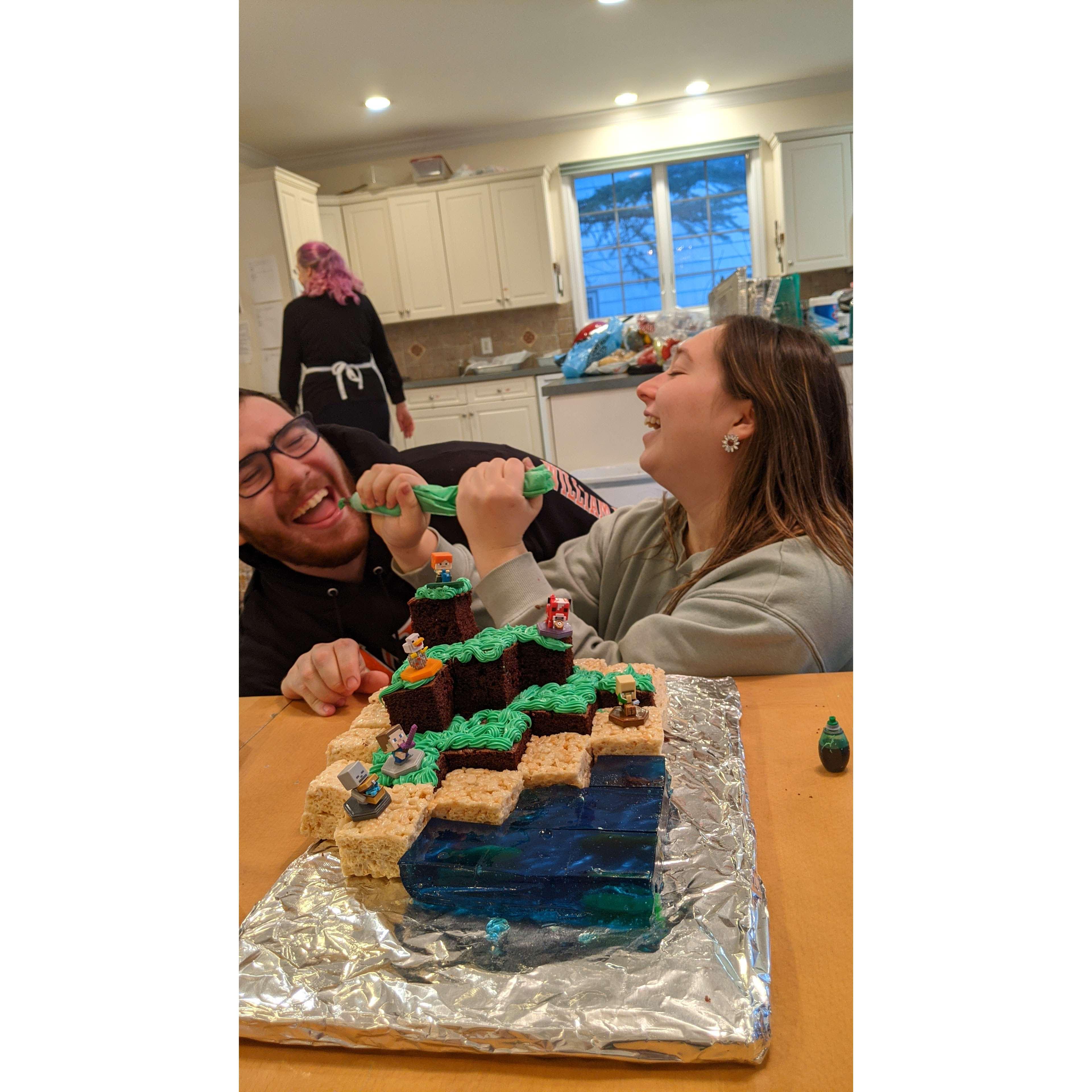 We made Shiri a Minecraft cake together for their birthday 