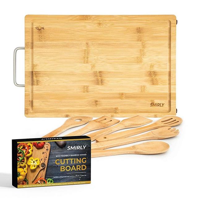 Smirly Bamboo Wood Cutting Board: 17 x 12 x 1 Inch Butcher Block Chopping Board with Juice Groove