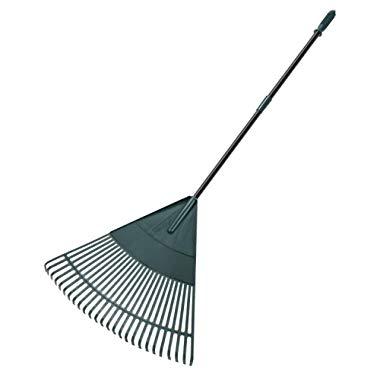 ORIENTOOLS Garden Leaf Rake, Adjustable Lightweight Steel Handle, Comfortable Grip Handle, Plastic Head，Poly Shrub Rake,26 Tines,43 to 66 inches (Black Handle)