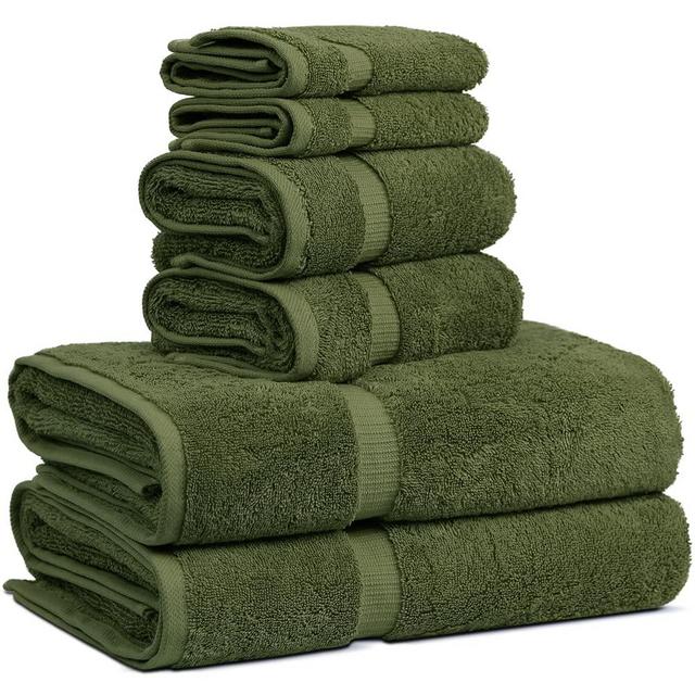 Chakir Turkish Linens 100% Cotton Premium Turkish Towels for Bathroom | 2 Bath Towels - 2 Hand Towels, 2 Washcloths (6-Piece Towel Set, Moss)