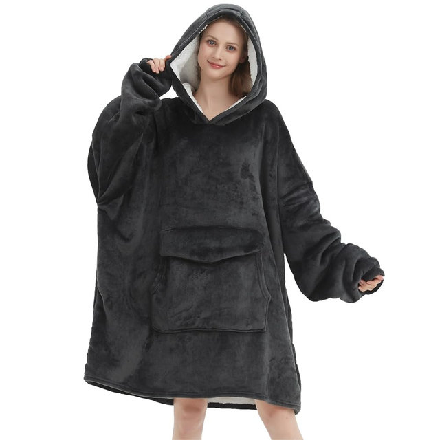 Fiosnow Grey Blanket Hoodies for Women and Men Adult Oversize Wearable Blanket Hoodies for Soft and Warm