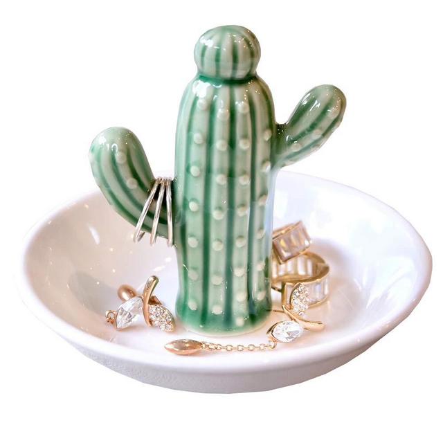 PUDDING CABIN Cactus for Christmas, Cactus Ring Holder Dish, Birthday Gifts for Women, Decorative Cactus Decor, Thanksgiving Xmas Valentine's Day Gifts for Girls Friends