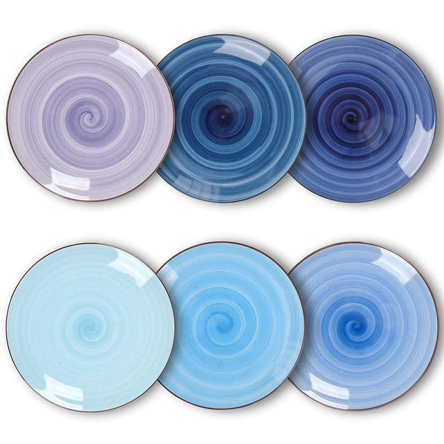 KitchenTour Large Ceramic Dinner Plates, 10 Inch Porcelain Serving Plate for Salad, Dessert Pizza Steak Pasta Plates Set, Dishwasher and Microwave Safe - Set of 6, Assorted Cool Colors