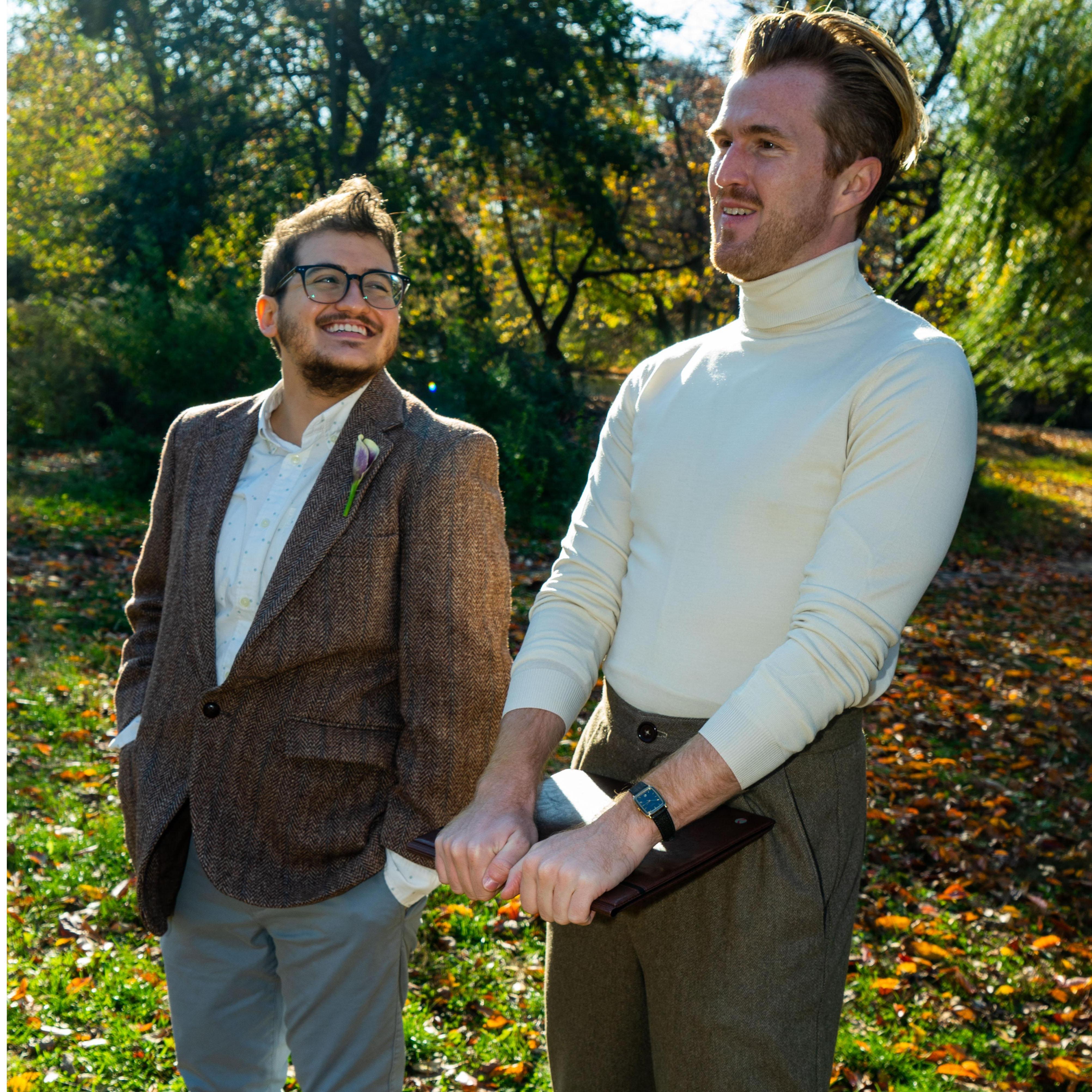 Alex and James, the officiant, before the ceremony