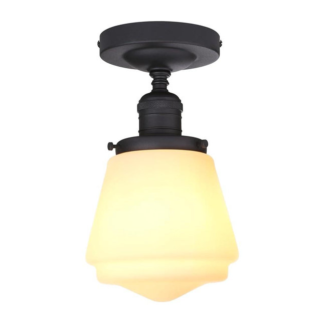 JIMUBEAM Industrial Semi Flush Mount Ceiling Light with Milk White Glass Pendant Lamp Shade, Vintage Close to Ceiling Light Fixture for Porch, Hallway, Entryway, Kitchen, Bedroom, Hotel