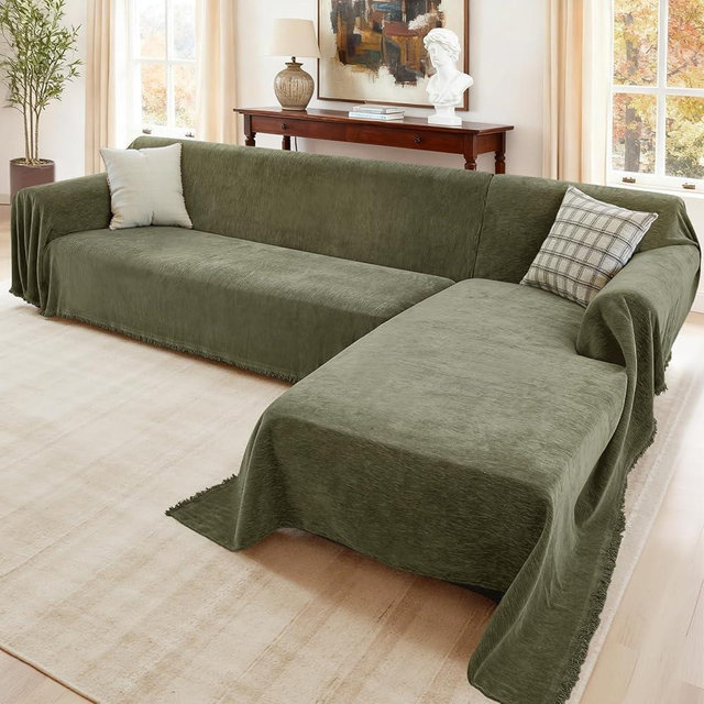Houmiggle Sectional Couch Covers, 2 Pieces Washable L Shaped Couch Covers Sofa Blanket for Dogs Pet Friendly Sectional Sofa Slipcovers Furniture Protector,71"x 110"+ 71"x 118",(X-Large,Green)