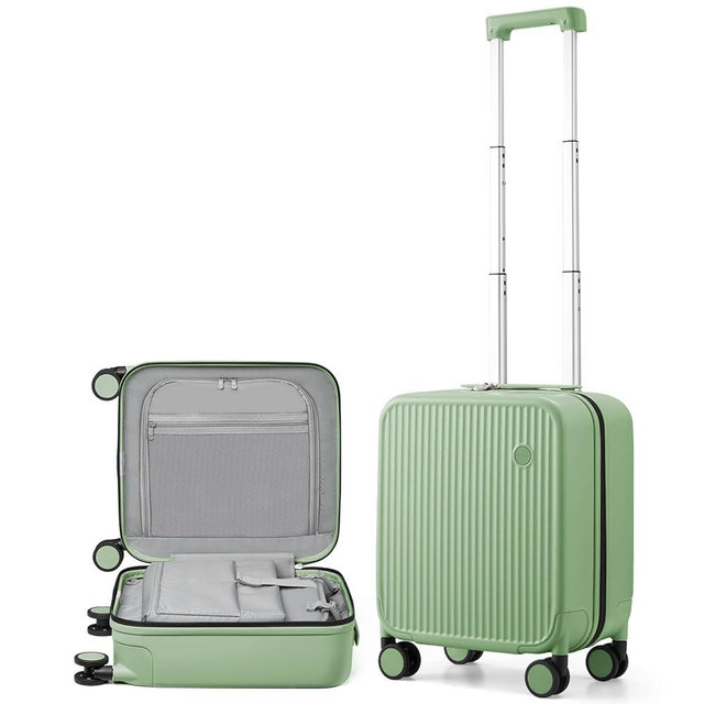 mixi Underseat Carry on Luggage 16 Inch Hardshell PC Suitcase with Spinner Wheels TSA Lock for Travel, Avocado Green