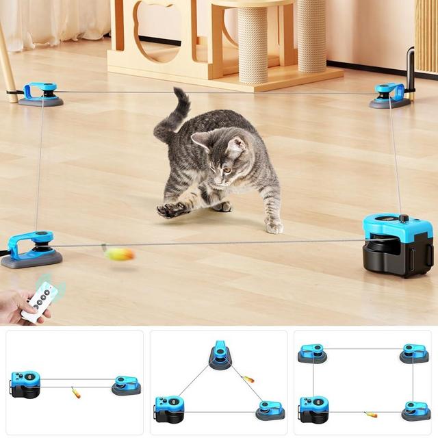 AsFrost Upgraded Interactive Cat Toy for Indoor Cats, Cat Feather Toy Treadmill for Bored Kitten Puppy Play Chase Run Exercise Mental Stimulation, Auto/Manual Control DIY Mouse Hunting Toy-Sky Blue