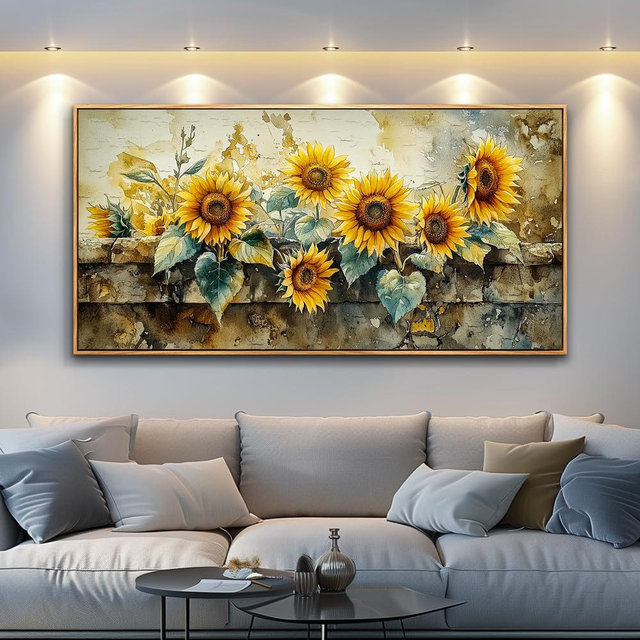 ERQINHUA Large Canvas Wall Decor For Living Room Dining Room Mural Vintage Yellow Sunflower Painting Print Artwork For Farmhouse Kitchen Bedroom Corridor Home Decor Aesthetics Wood Frame 30x60 In