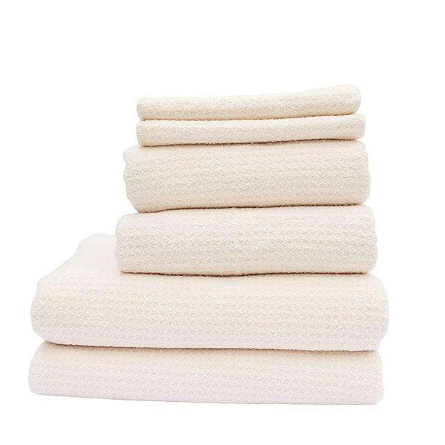 Fina Ultra Absorbent Microfiber Waffle 6-Towels Set - 2 Body(29" X 55"), 2 Hair(19" X 39") N 2 Hands(12" X 12") Towel. (Linen)