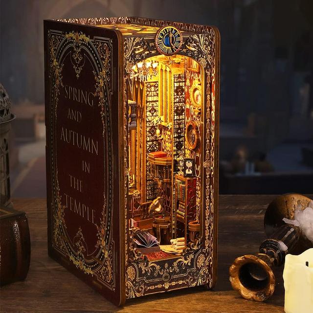 DIY Book Nook Kit, 3D Wooden Puzzle Booknook, Decorative Bookend, Bookshelf Insert Decor Alley with Furniture and LED Light for Birthday Home Desk Décor (Magic Bookstore)